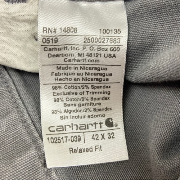CARHARTT Relaxed Fit Canvas Straight Leg Work Pants Size 42 x 32 in Gray - Picture 10 of 10